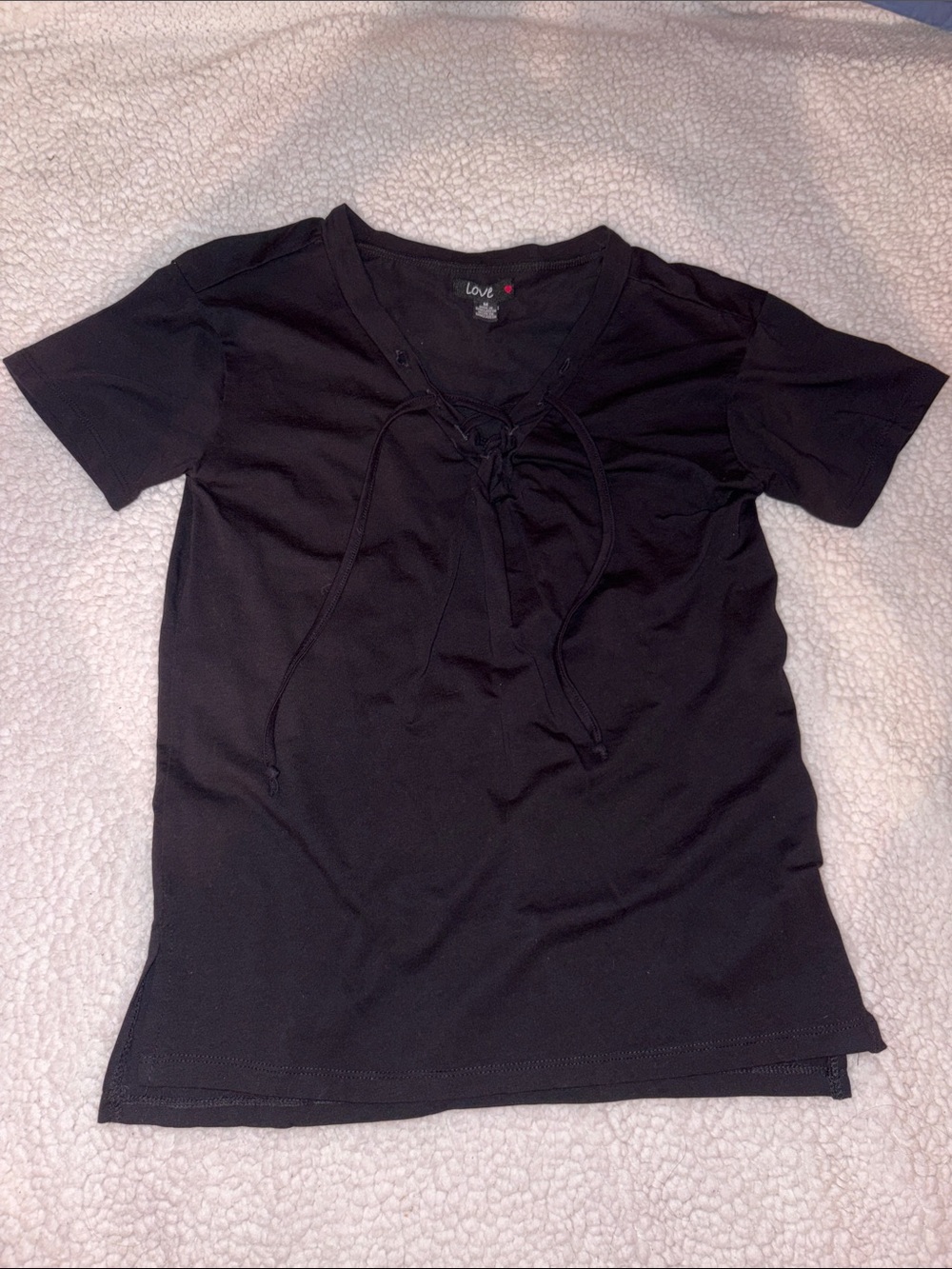 Black Lace-Up Short Sleeve Top